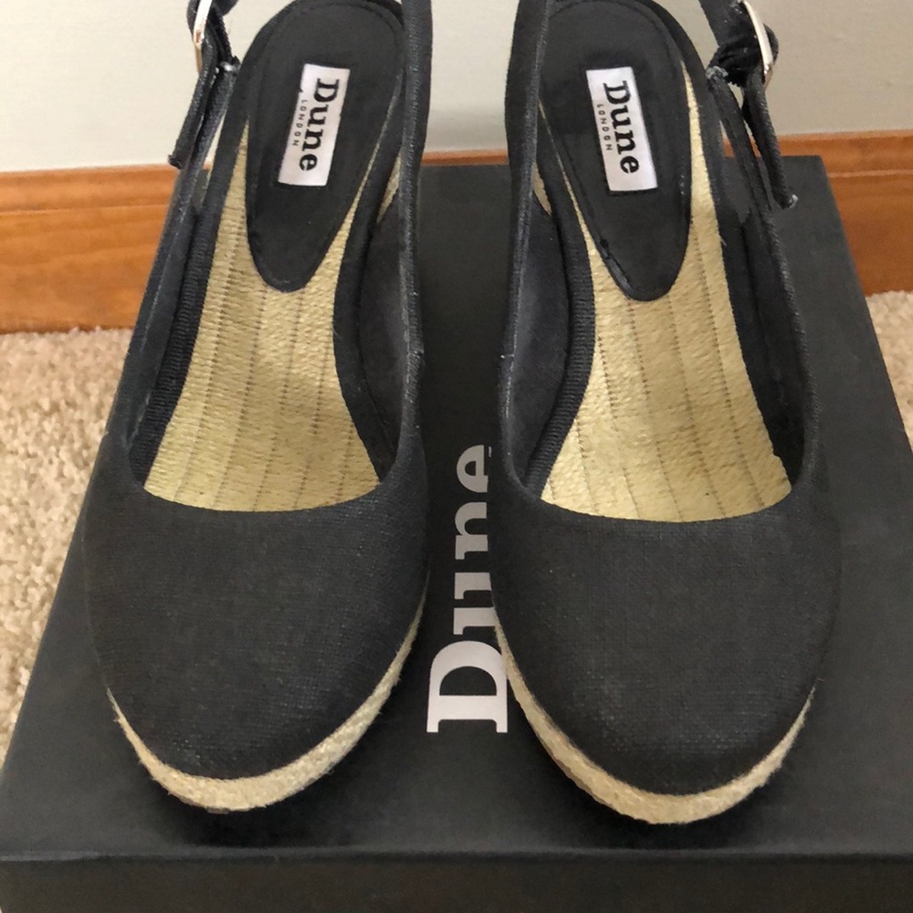 Dune London Black Canvas Espadrille Wedge Slingbacks - Picture 2 of 7
